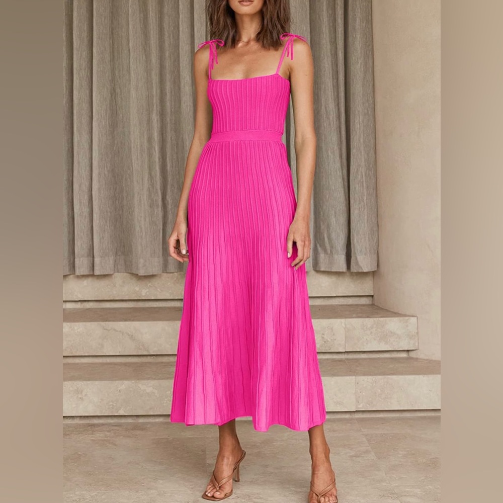 Womens Ribbed Knit Summer Midi Dress
